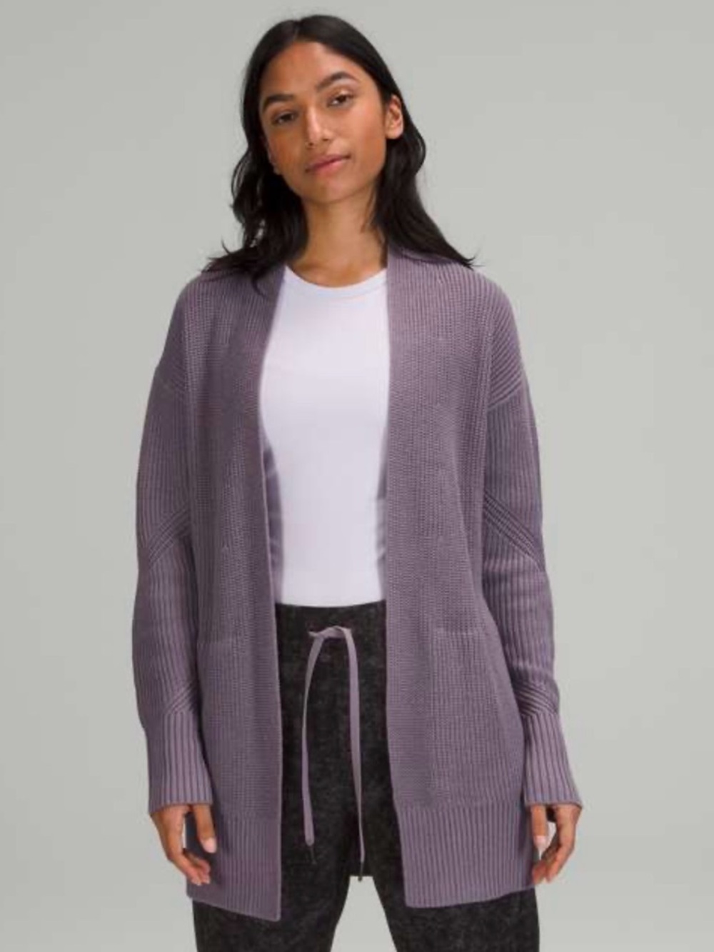Lululemon Cashlu Lavender Open-Front Knit Cashmere Blend Cardigan Sweater
